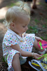 Adria playing with Helen's bubble toys
