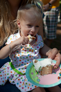 Adria having a bite of Amanda's cake