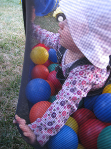 Adria trying to escape the ball pit