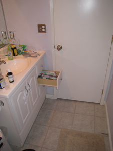 Full view of the drawer blocking the bathroom door