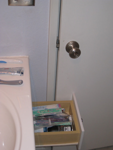 The bathroom door can only be opened a crack