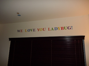 Flowers above the changing table and our message