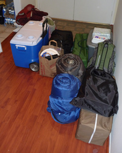 Our piles of stuff that we took "camping"