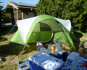 The 16-man tent, all set up