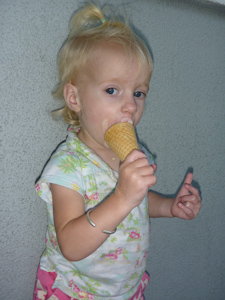 Adria eating her Dadda's ice cream