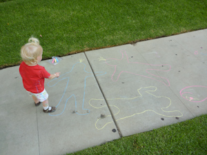 Adria with her chalk outlines Adria with her chalk outlines