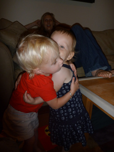 Adria and Helen having a hug after a little toy tug-o-war Adria and Helen having a hug after a little toy tug-o-war
