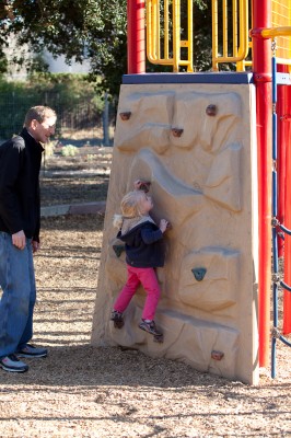 Adria climbing the rock wall at Jacob Meily Park