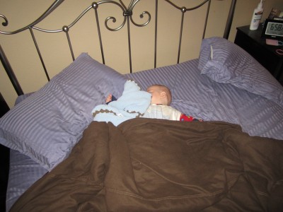 Austin, the last one asleep in the big bed