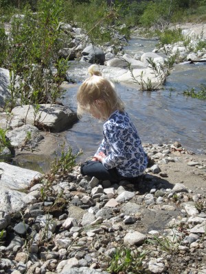 Adria picking a few good rocks to toss